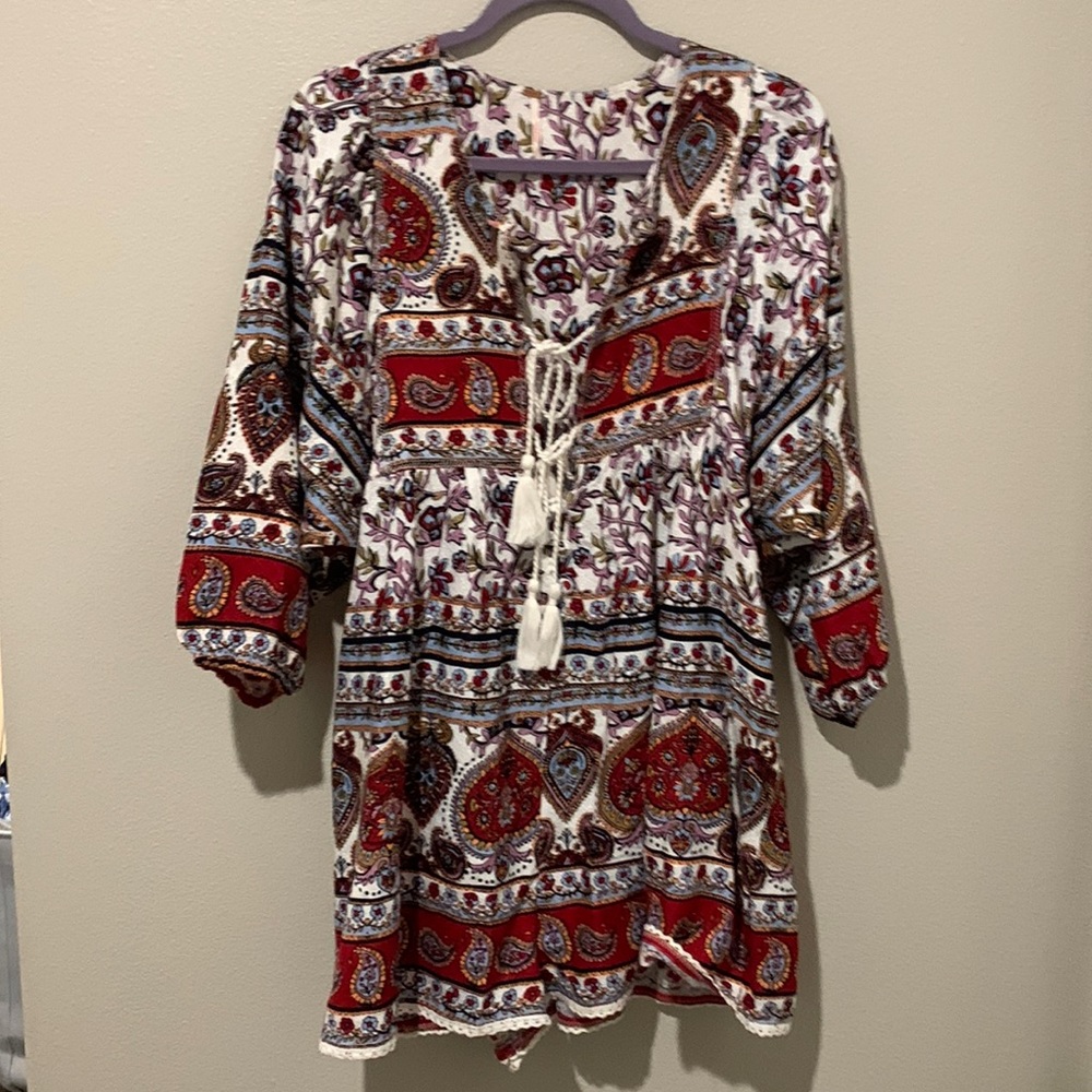 FREE PEOPLE romper.  Multi-colored - burgundy, blue, lilac, peach, black